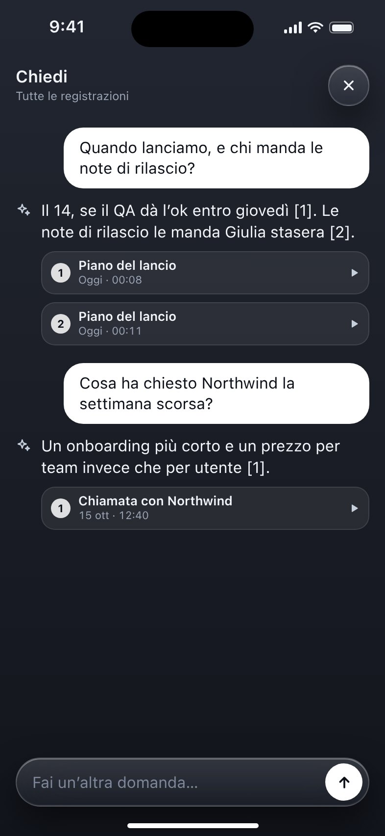 Chiedi alle tue registrazioni.